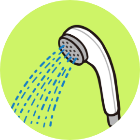シャワー時間の短縮などで水の使用量を約２割削減しよう